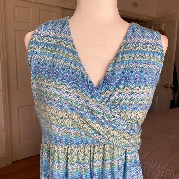 J.Jill Aegean Island Blue/Green Ikat Print Maxi Dress SIZE L - Picture 4 of 12